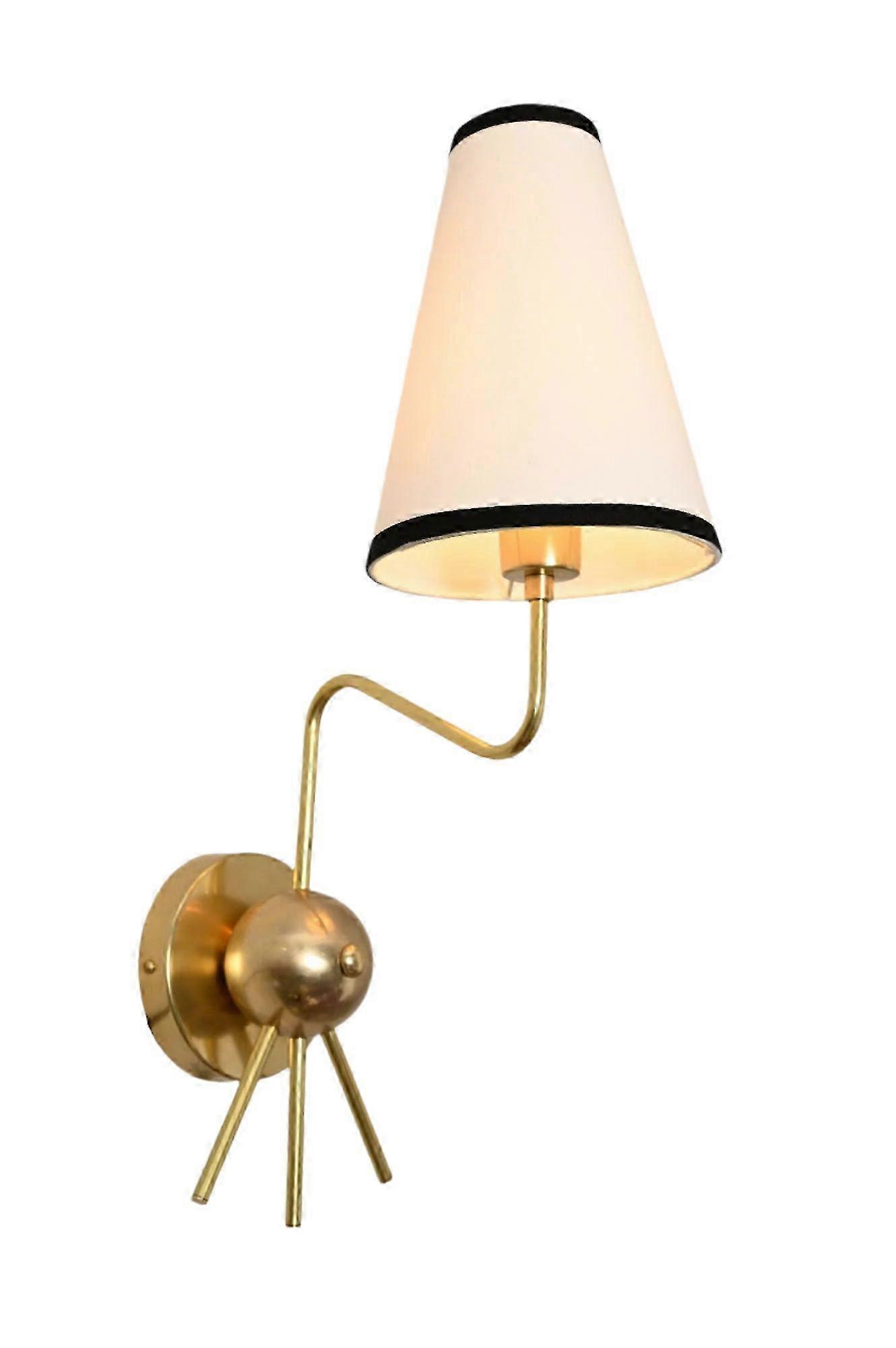 Handmade Brass Sputnik Wall Lamp – Linen Shade, Warm Glow, Black Edges