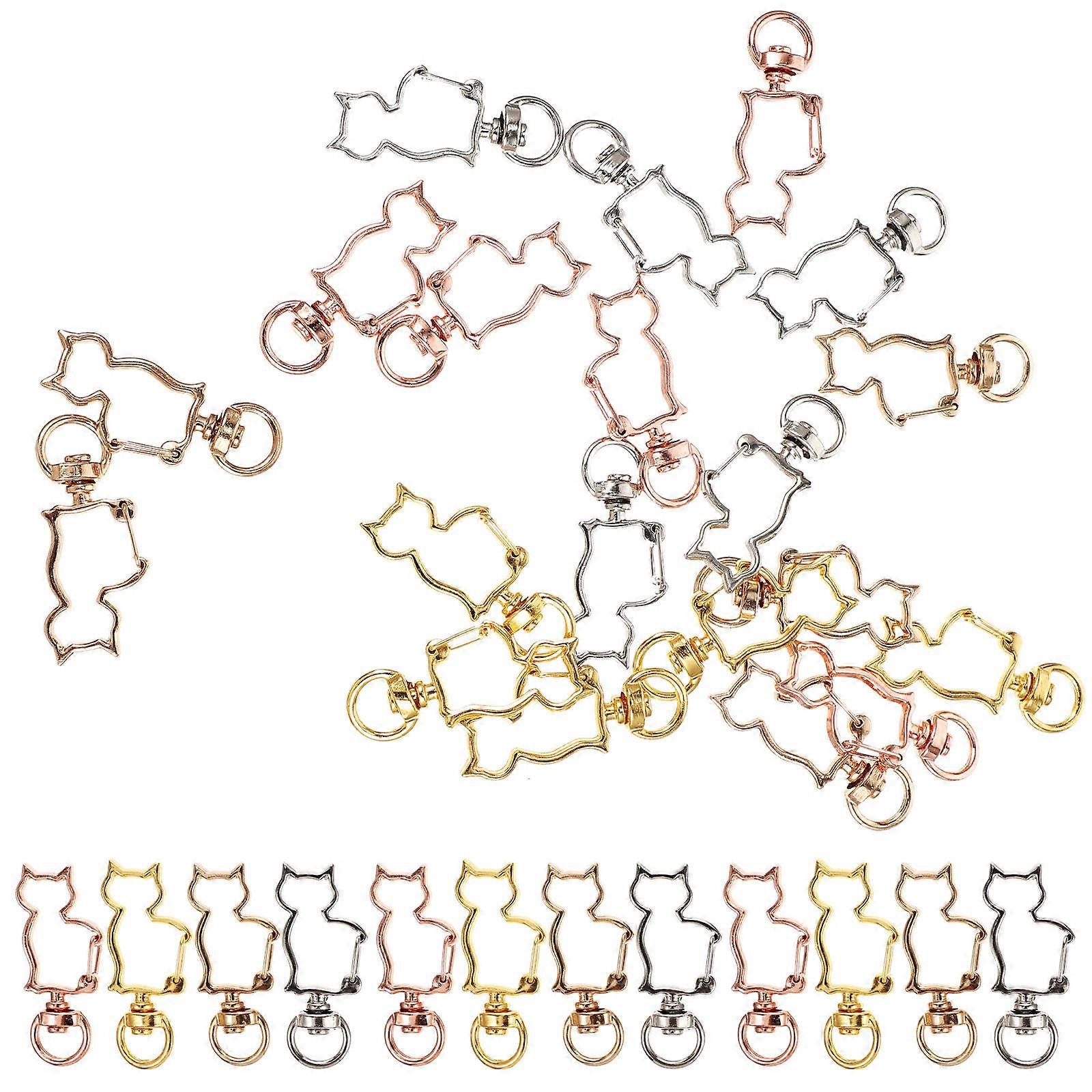 Cat Shaped Spring Snap Keychain Clip for DIY 40Pcs Alloy Keychain Accessories