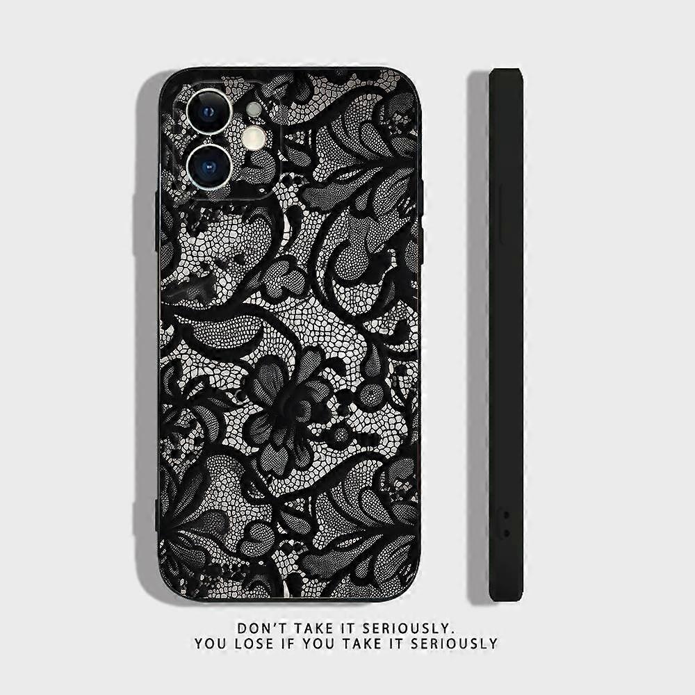 Black lace print New Hot Phone Case For iPhone 17 16,15,14,13,12,11,Pro,XS,Max,XR,Plus,Mini Soft Silicone Black Shockproof