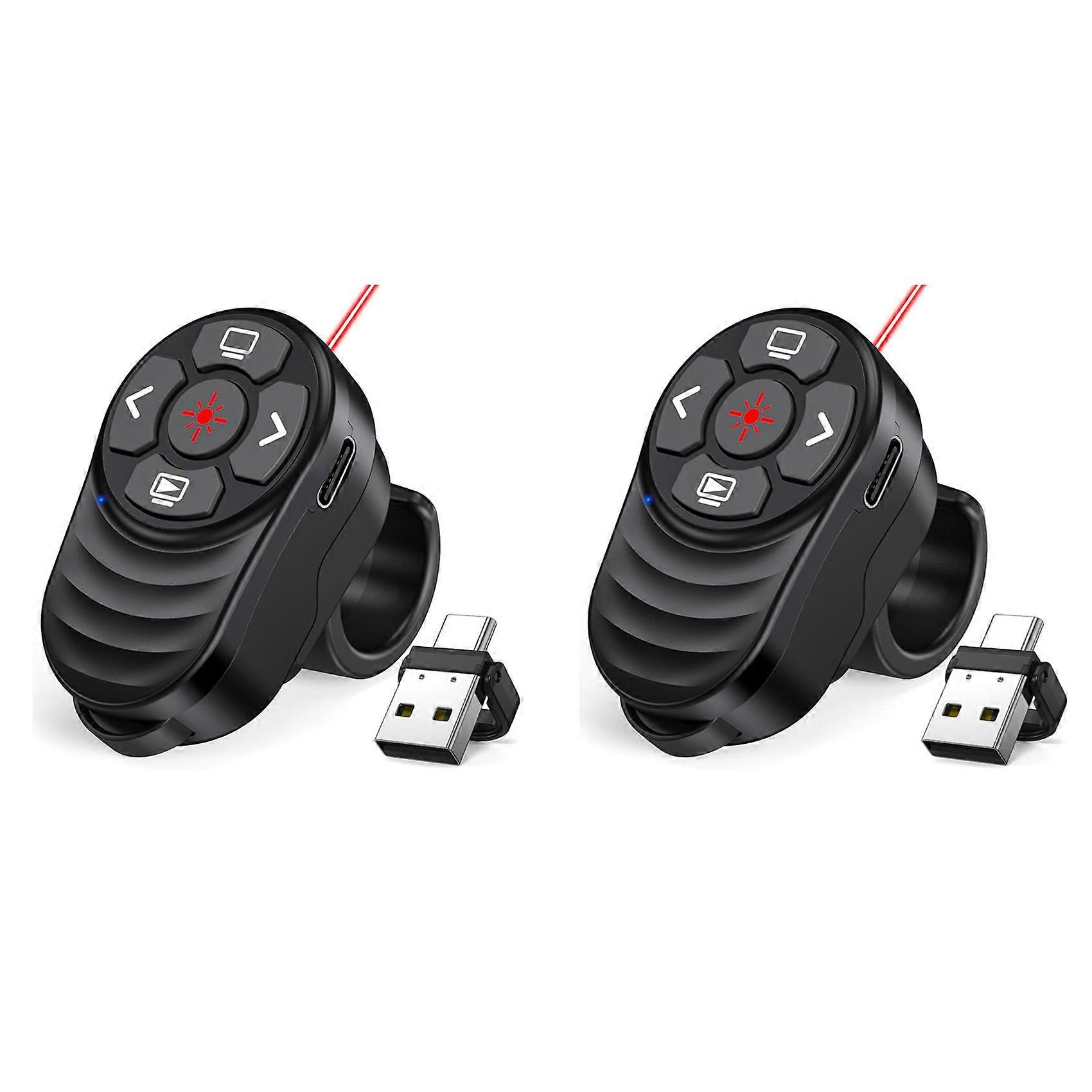 2X Rechargeable USB Type C Wireless Presentation Clicker,Finger Ring Presentations Powerpoint Clicker with Light Pointer