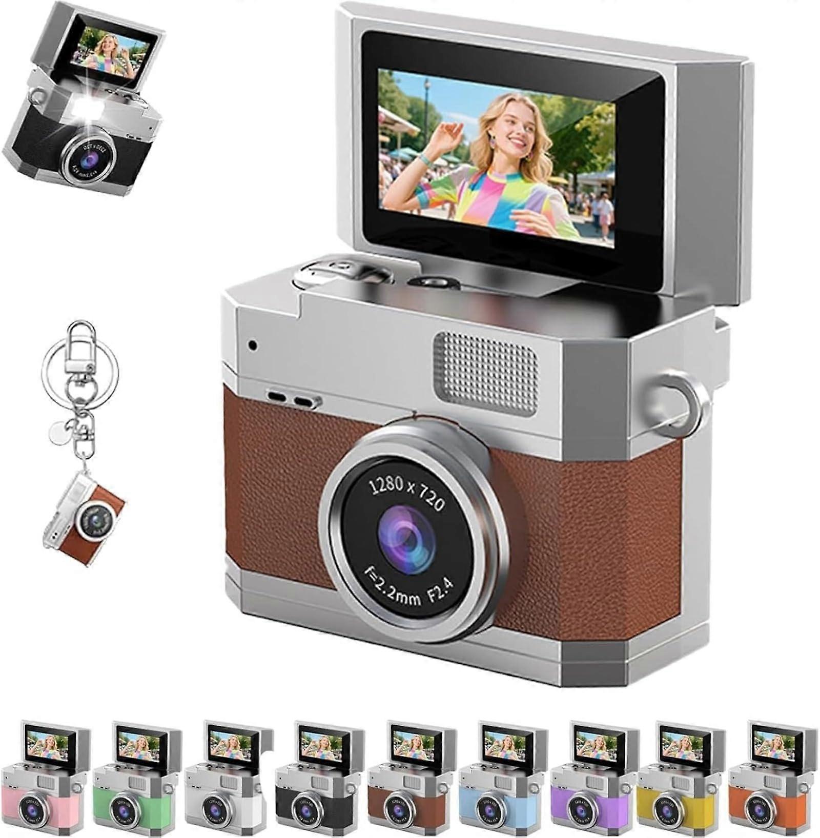 Mini Digital Camera with 180° Flip Screen, Retro CCD Imaging, Compact Pocket Size Keychain Vlog Cam