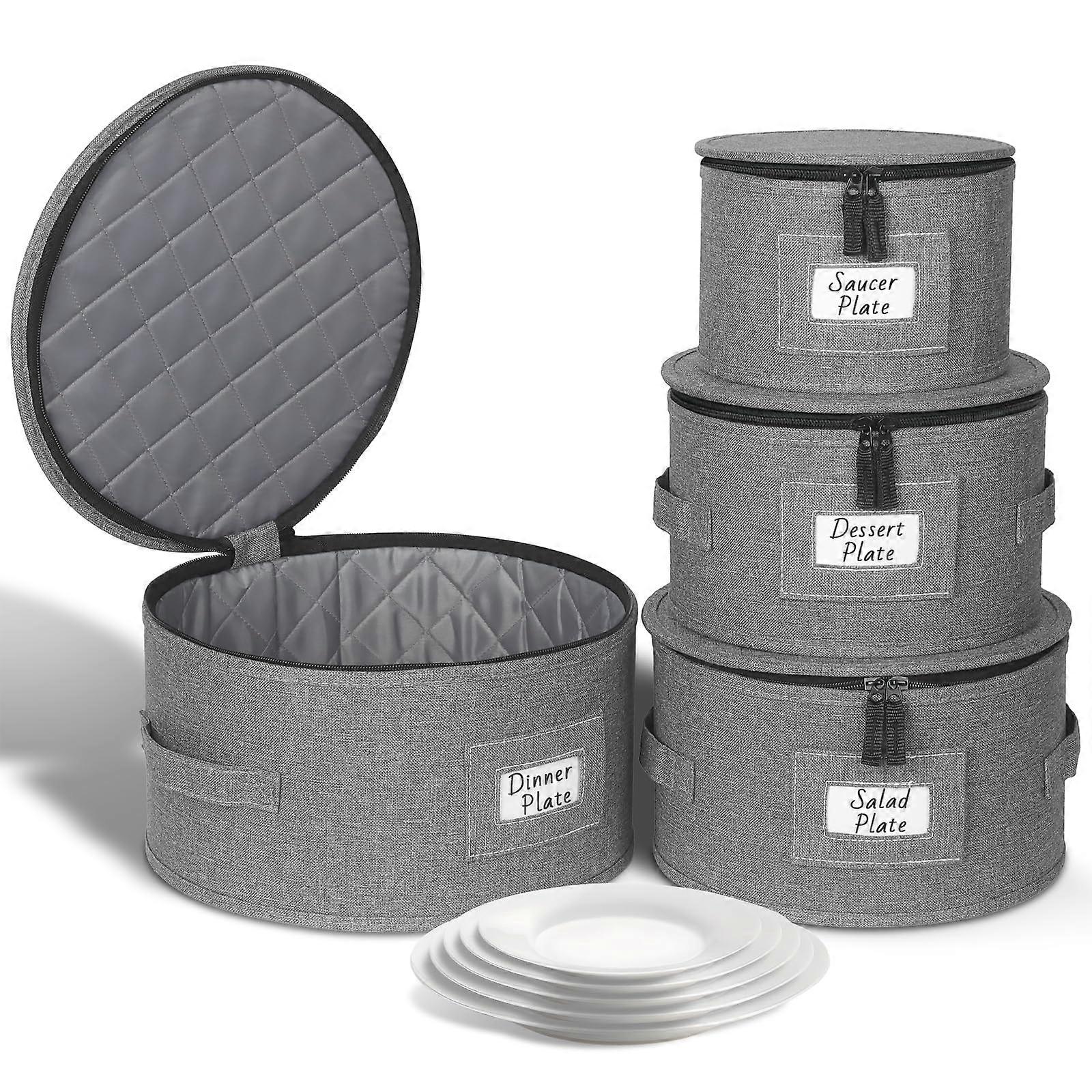 China Storage Containers 4pcs Hard Shell Dinnerware Set with Felt Dividers Quilted Stackable Cases for 12 Place Settings