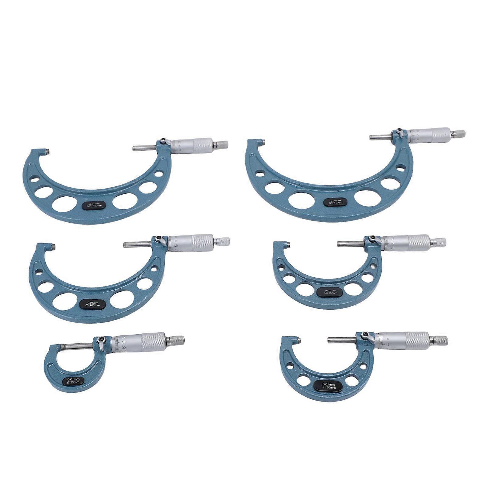 Outside Micrometer Set 0150mm 6 Pcs  Precision 0.01mm Machinist Tool with Storage Box