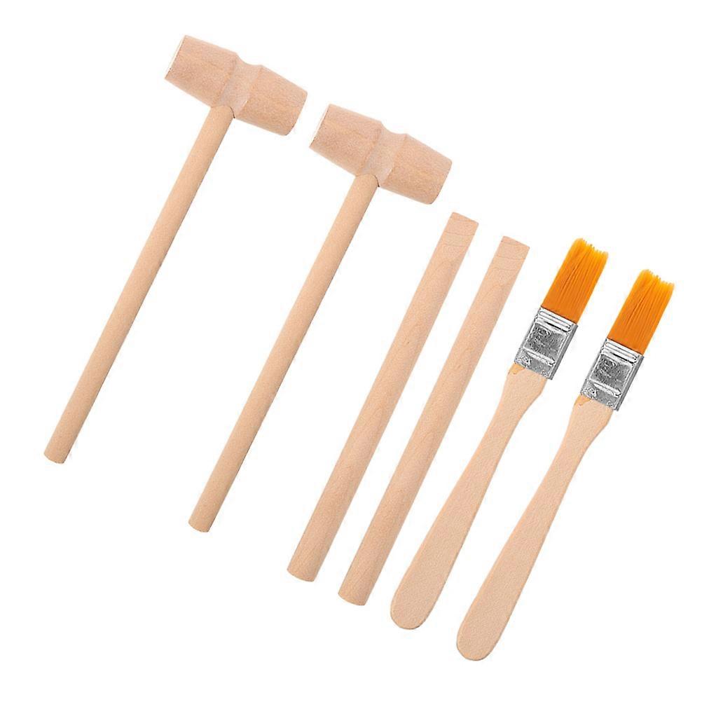 Khaki Archaeological Excavation Tools Toys with Wood Hammer Brush for Kids Educational STEM Science Kit 6pcs