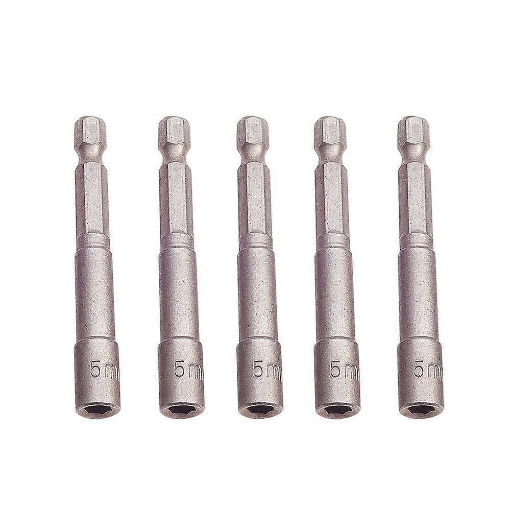 5Pcs 5mm Nut Driver Bit 1/4 Inch Hex Shank, Quick Change Chrome Vanadium Steel 65mm Set