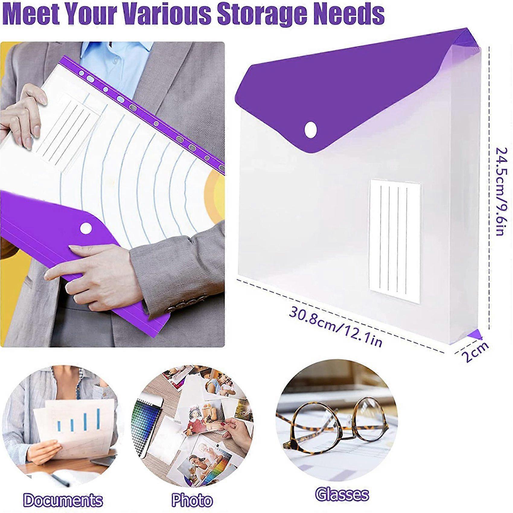 36 Pcs A4 Binder Pocket Expandable Envelopes Clear Plastic Envelopes for Ring Binder Folder, Snap Button
