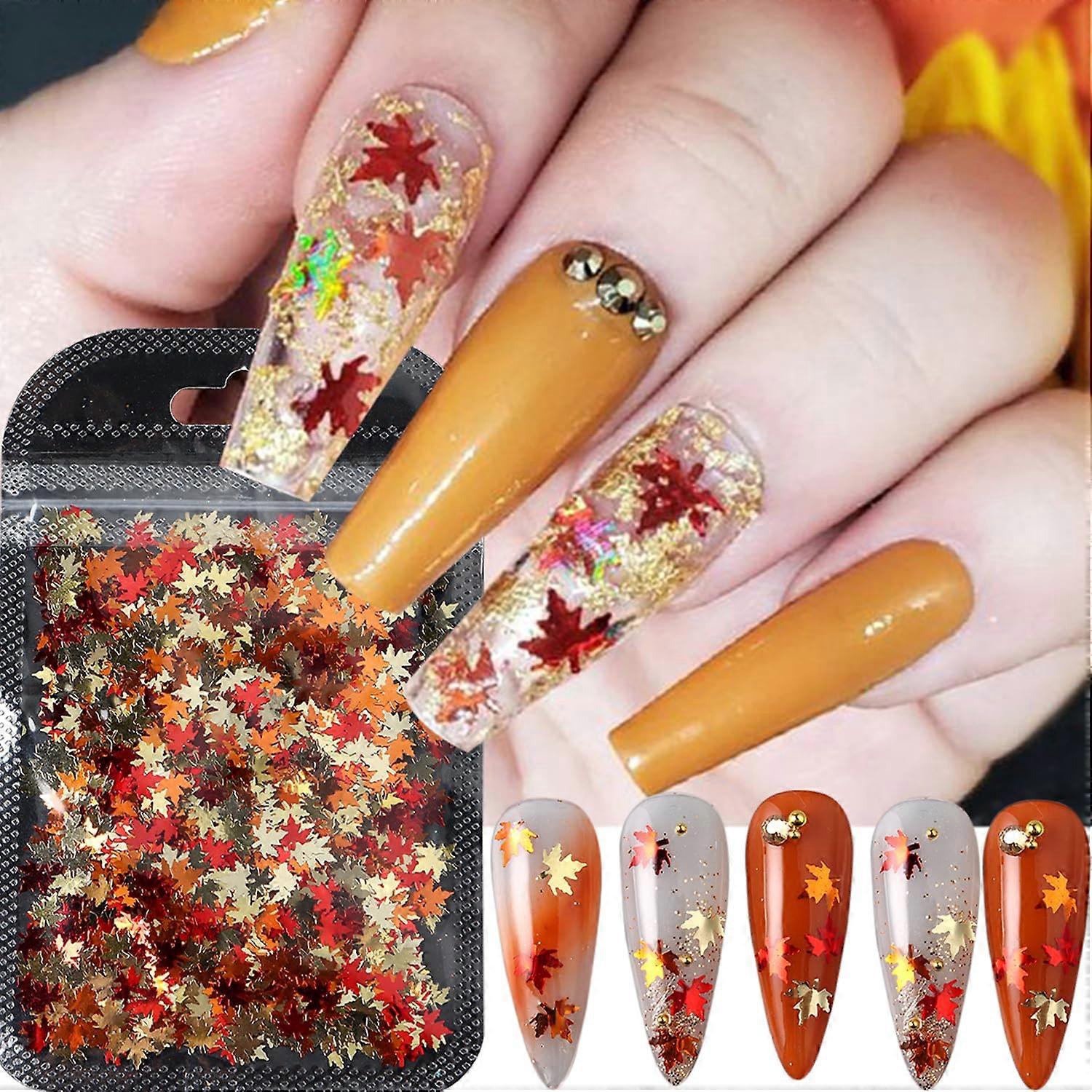 Fall Maple Leaf Nail Art Glitter Sequins  Multicolor Autumn Leaf Decorations for Thanksgiving 1 Bag
