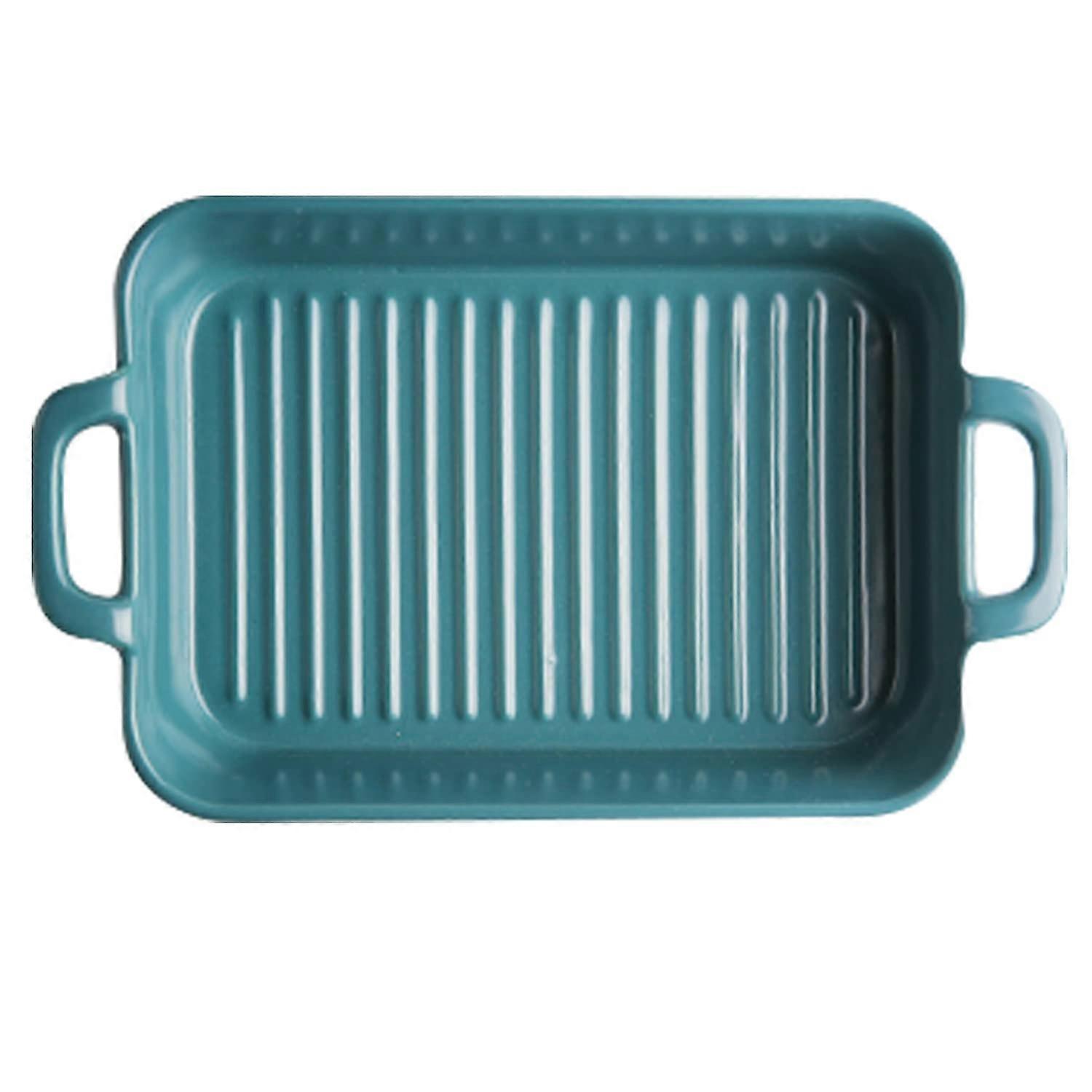 Ceramic Baking Dish with Double Handles, Rectangular Oven Safe Pan for Lasagna and Casserole, Blue