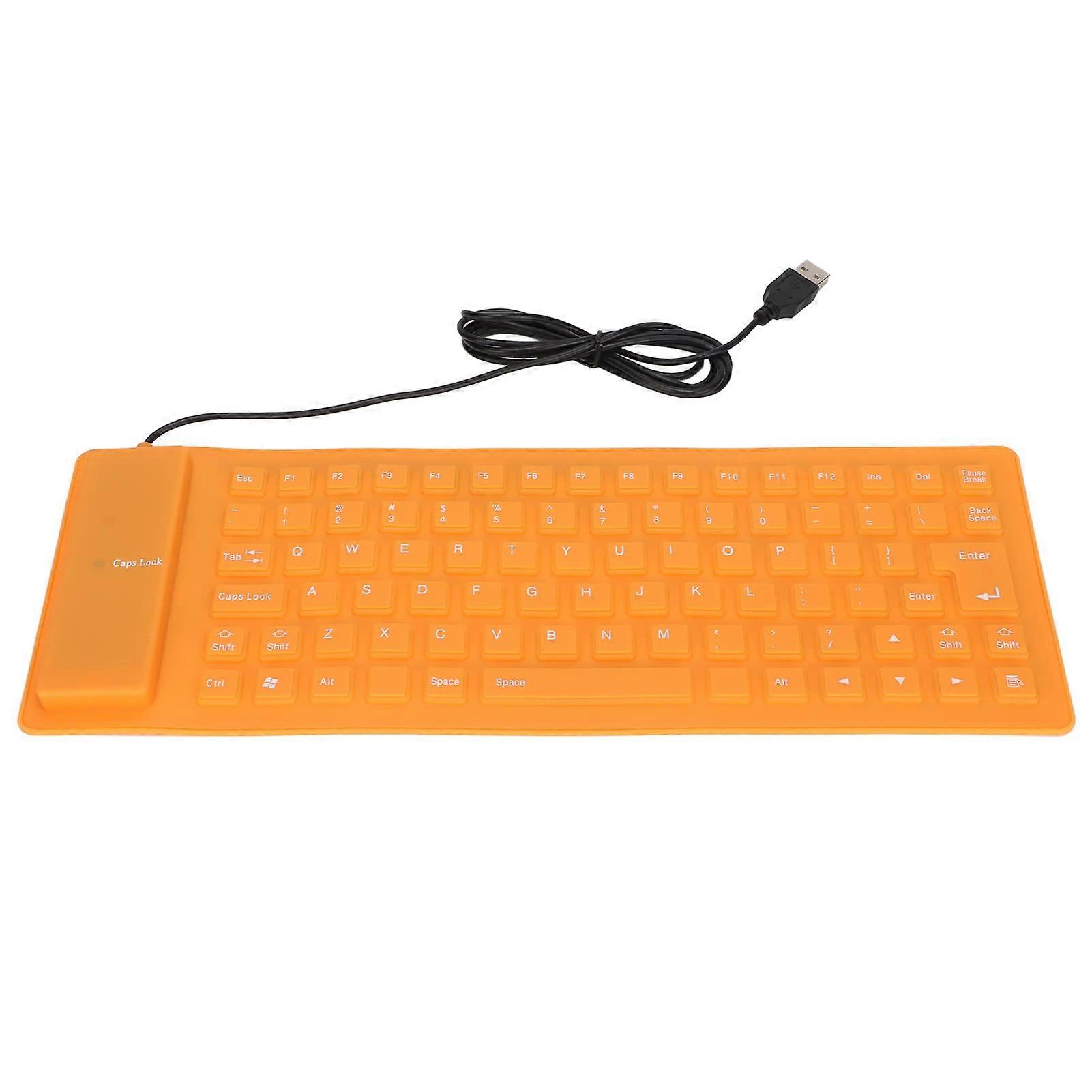 Waterproof Silicone Roll Up Keyboard USB Wired Foldable Silent SoftTouch for Travel Office (Orange)