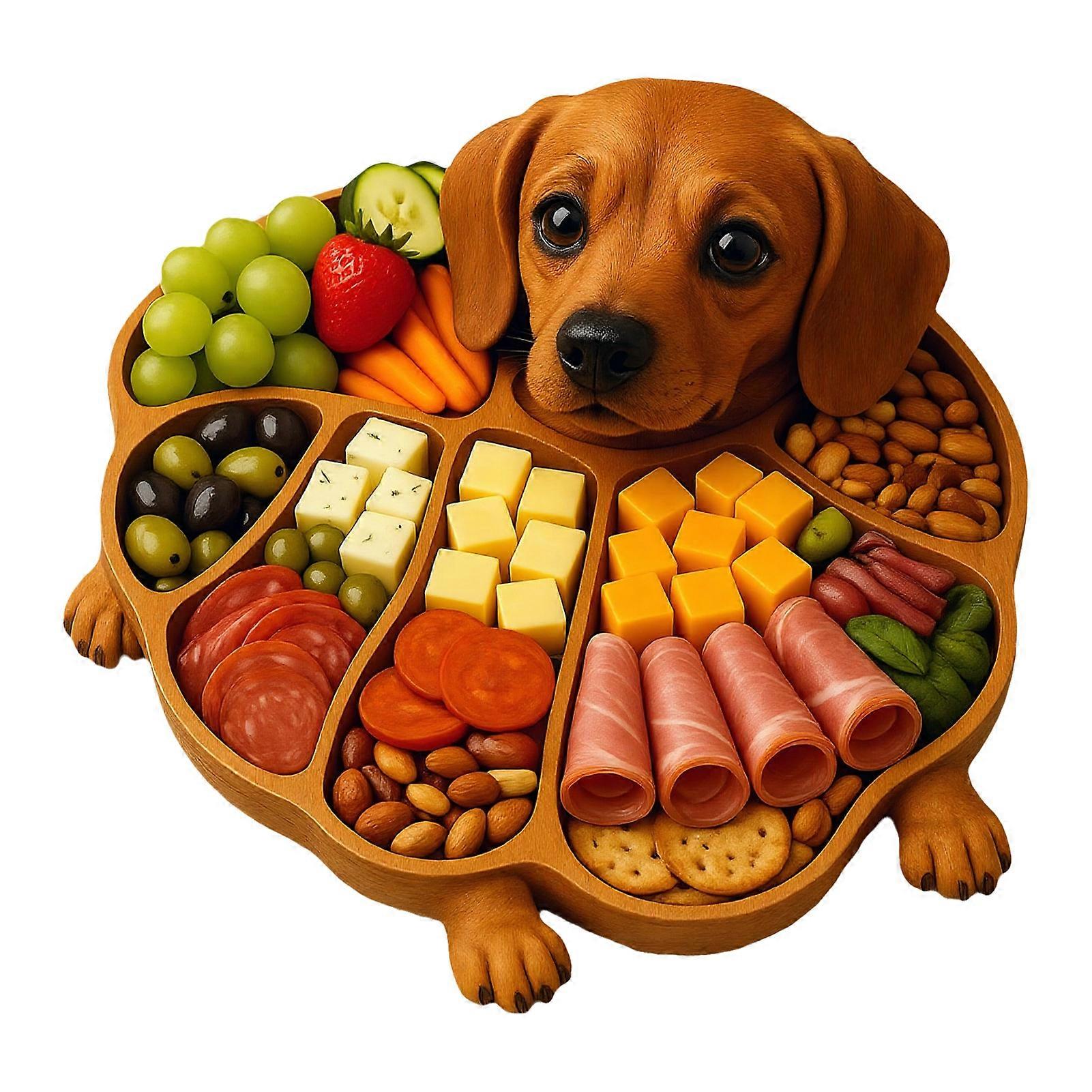 Wooden Serving Tray with Multiple Compartments Rustic Dog Shape Cheese Meat Fruit Snack Board for