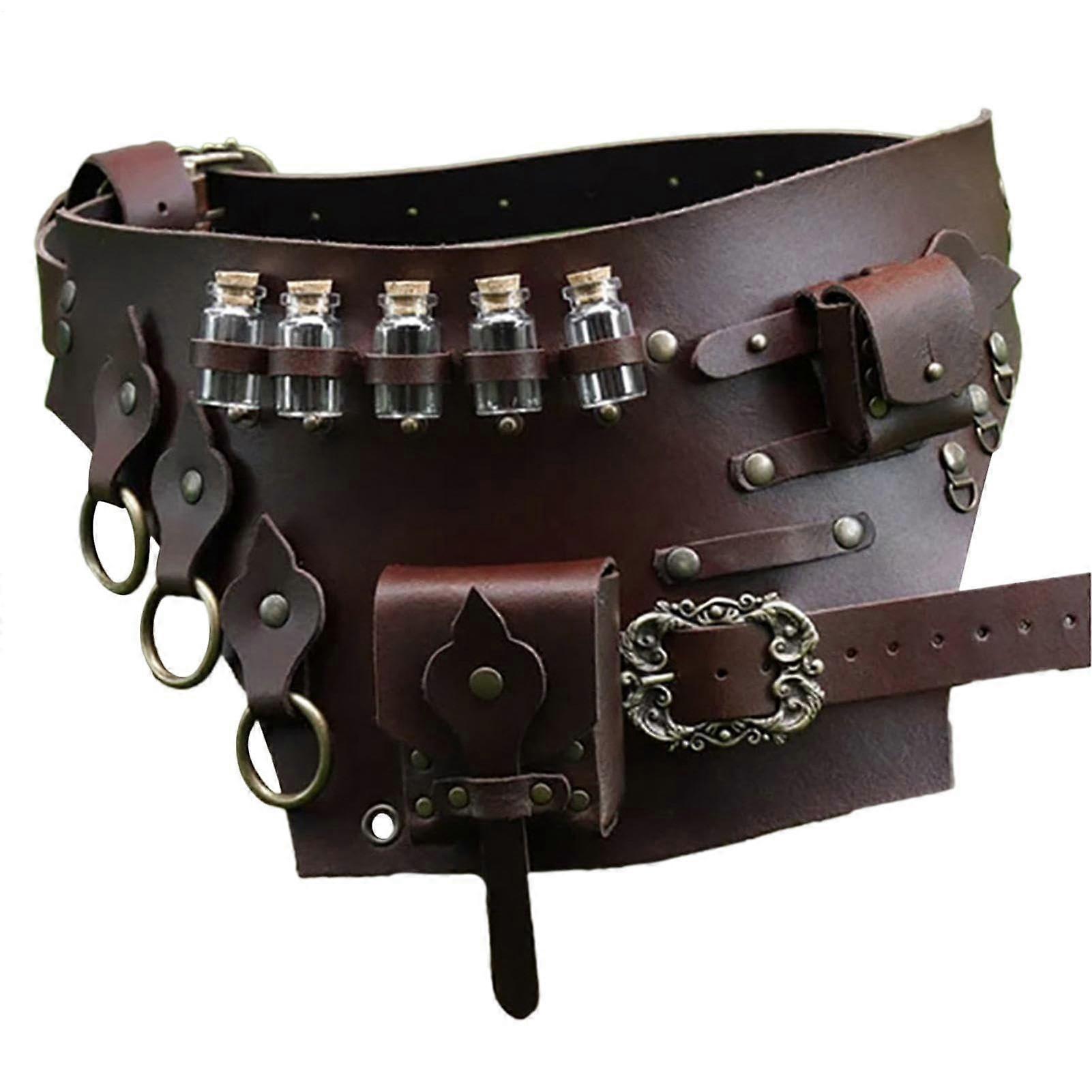 Renaissance Belt Pouch with Adjustable Waist Strap, MultiPocket PU Leather Steampunk Design