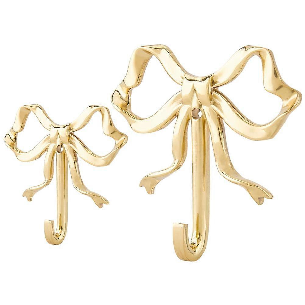 Gold Bow Coat Hooks Wall Mounted Brass Decorative Hat Towel Bag Holder Set 2 Sizes