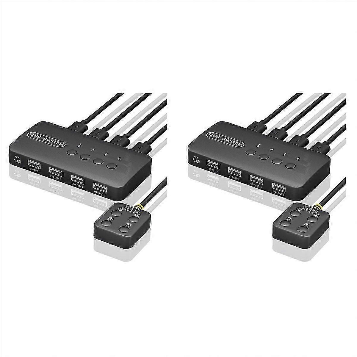 Black,2X KVM Switch USB Switch Shared Controller Adapter 4 Inputs 4 Outputs for Laptop Computer Printer Ke-shenxian