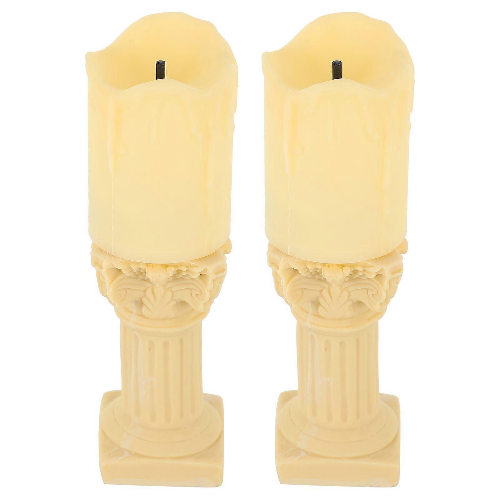 Roman Candlestick Night Light Plaster Candlesticks for Decor 2Sets