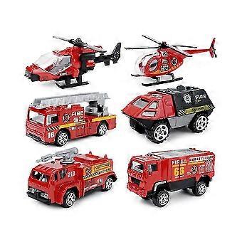 Set di 6 modellini in scala 1:87 di camion della polizia e dei vigili del fuoco in metallo pressofuso, macchinine in lega scorrevoli per bambini.