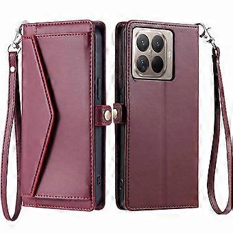 Capa de couro para Xiaomi 17T Pro com alça de pulso, carteira e suporte.