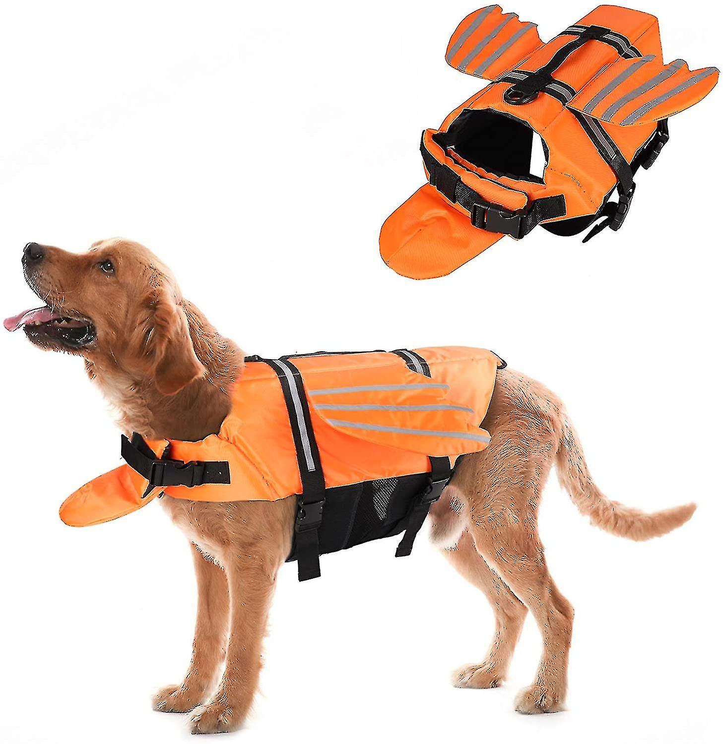 Flytväst för hundar, justerbar, reflekterande, orange, badväst, XS, flytande baddräkt för hundar med handtag
