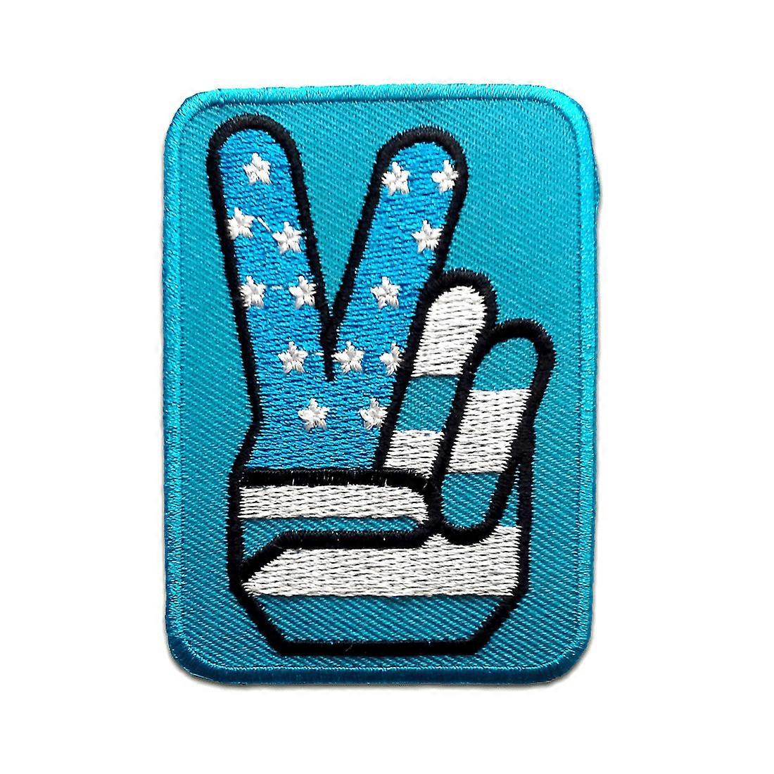 Patch / iron-on patch - USA victory Peace - blue - 7.5 x 5.4 cm - Iron-on patch