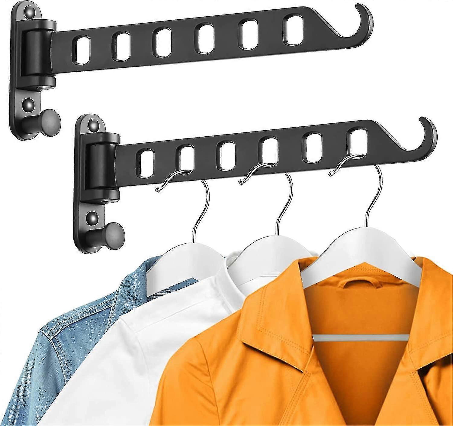 Wall Mounted Clothes Hanger With Swing Arm (2 Pack,Black)