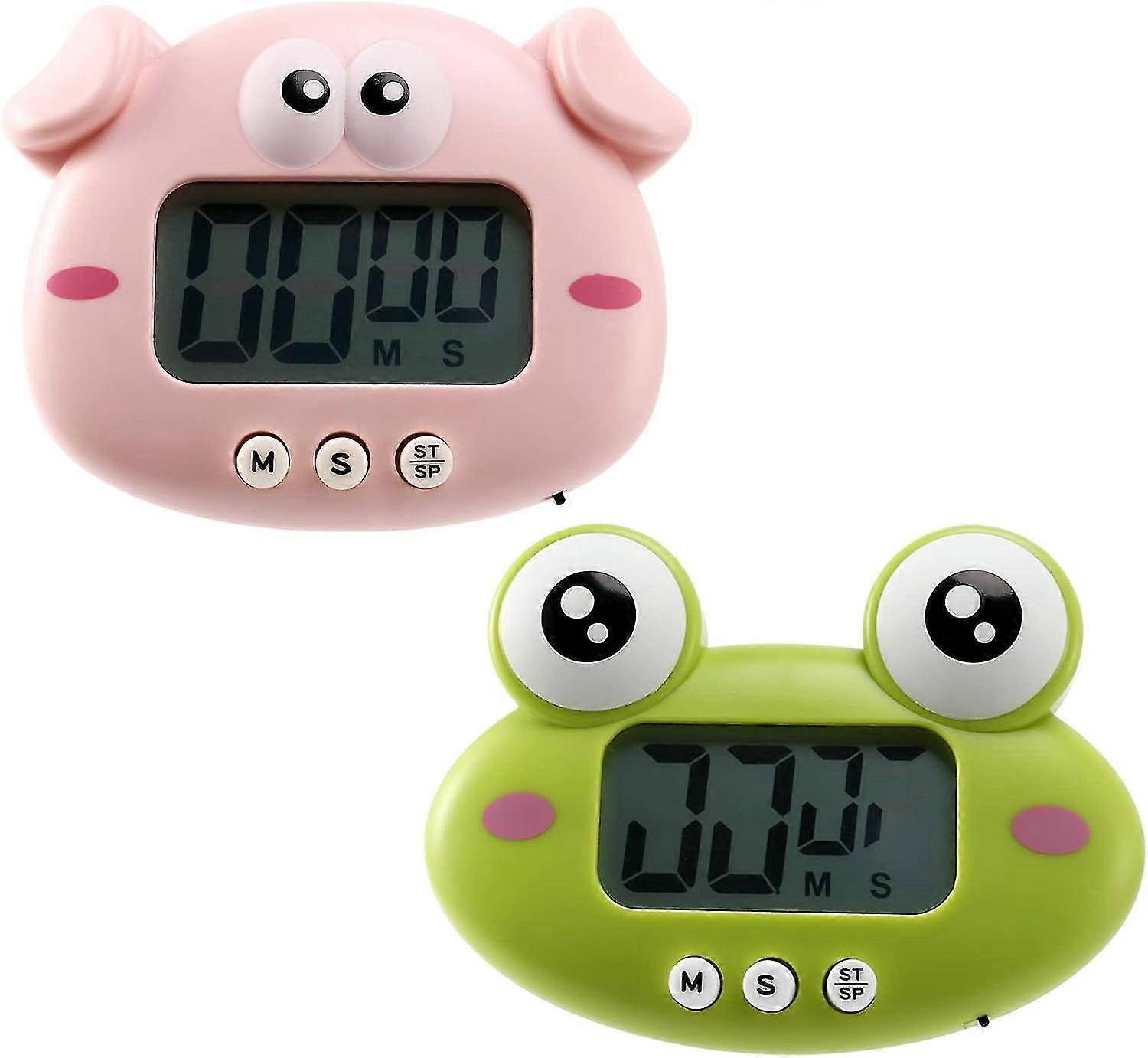 2 Piece Kitchen Timer, Cute Cartoon Animal Countdown Timer, Digital Cooking Timer with Magnetic Clock, Large Display