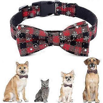 Christmas Dog Collar With Bow Tie - Adjustable Design Handmade Dog Collar - For Small Medium Large Dogs Size L