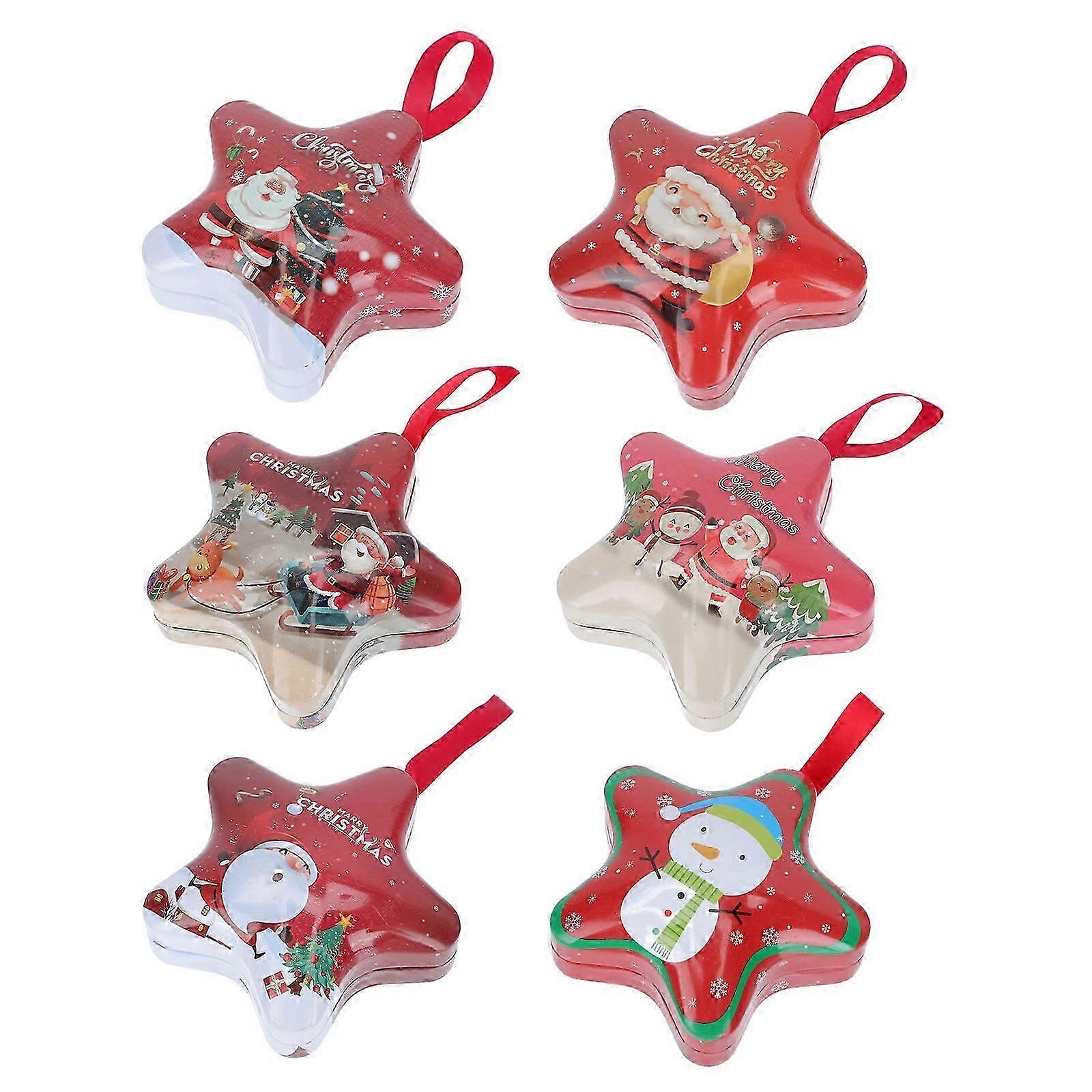 6Pcs Xmas Five-pointed Star Boxes Lovely Candy Boxes Gift Tinplate Boxes