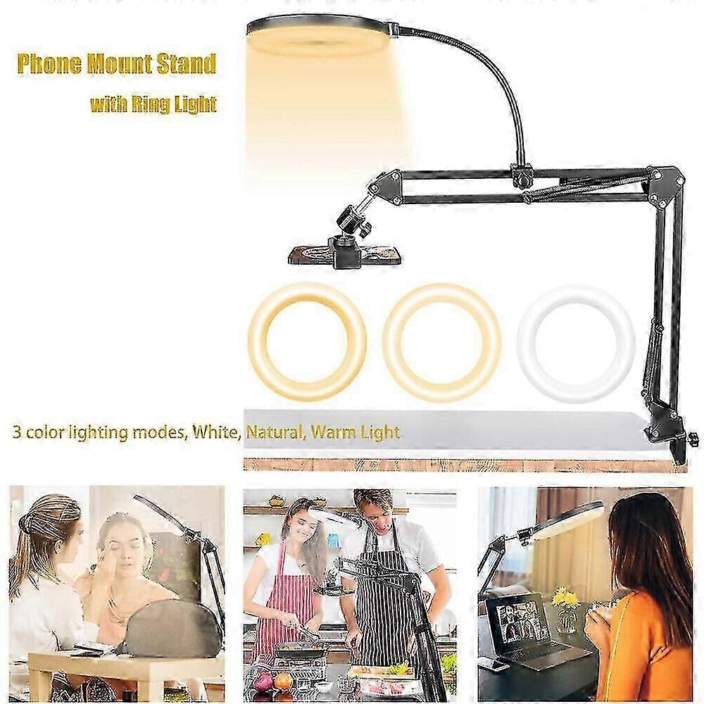 Adjustable Overhead Mount Phone Stand for Desk with Ring Light