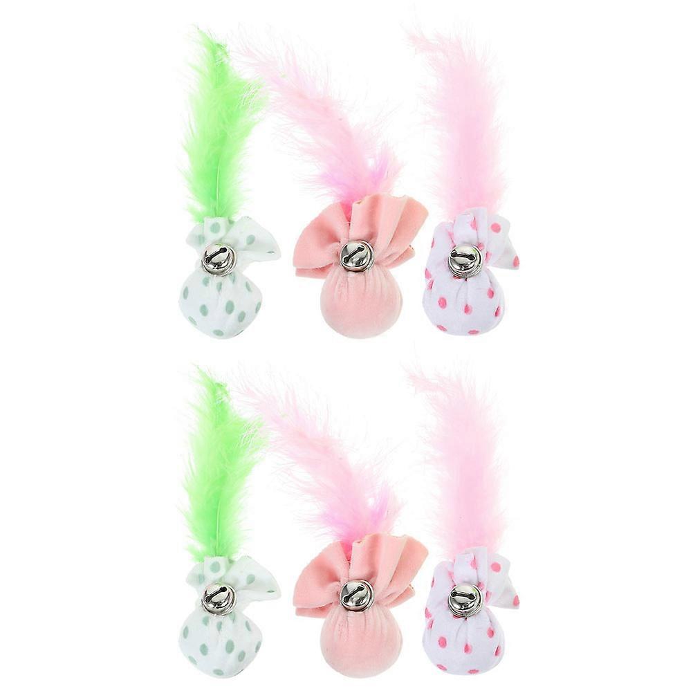 Plush Feather Cat Toy for Chewing Interactive Play with 6Pcs Balls