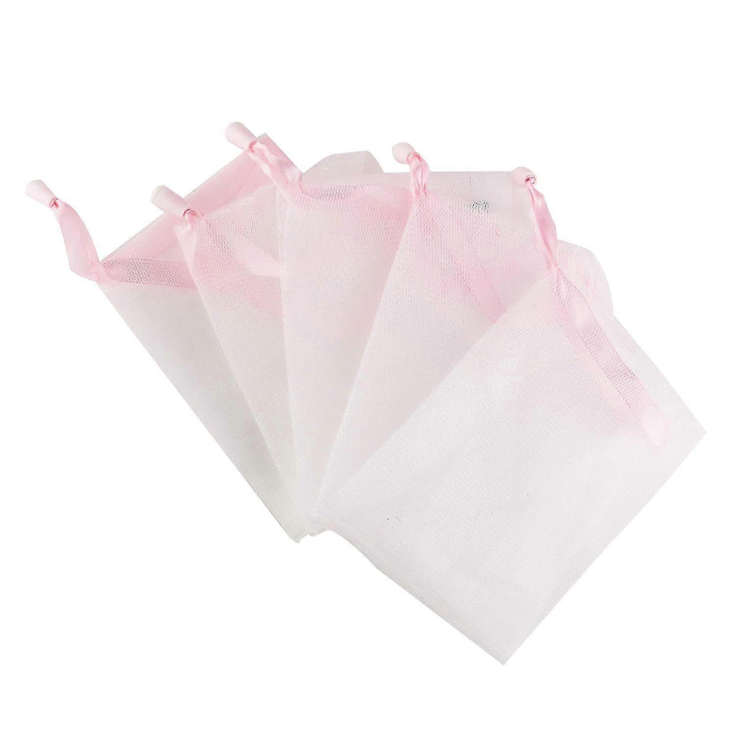 5 PCS Double Layer Bubble Foam Net, Exfoliating Mesh Soap Saver Pouch Bubble Foam Net Drawstring Holder Ba
