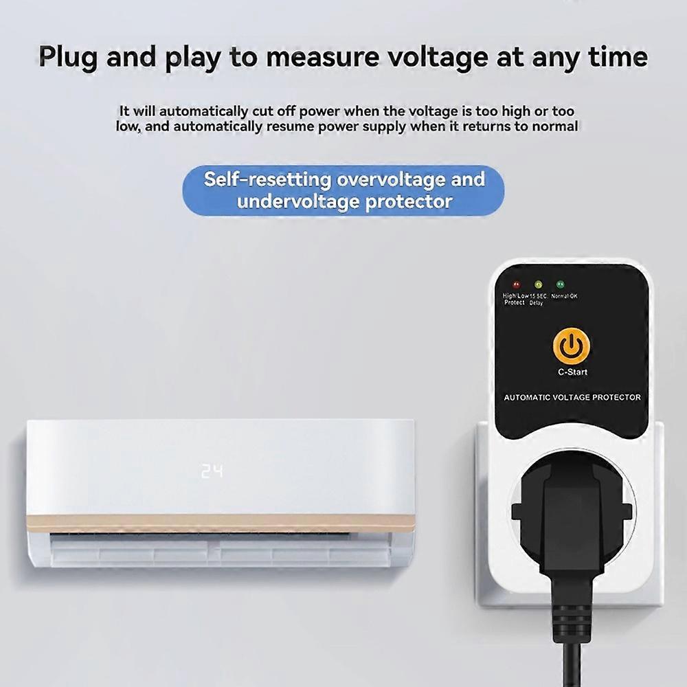 16A Voltage Protector Socket with Digital Display and Countdown Timer Multifunctional High/Low Voltage Protector EU Plug