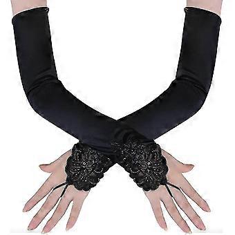 Satin Opera Gloves - Stretchy Adult Size, Elbow Length for 20s Party CUS