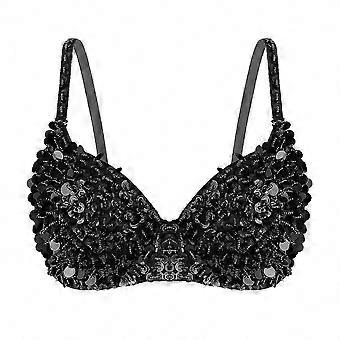 Women's Belly Dance Bustier Bra Sparkle Glitter Sequins Beaded Padded Top for Raves Carnival Costumes High Quality