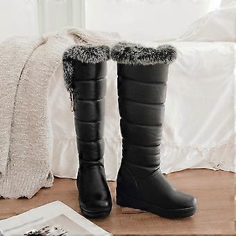 J/Damenstiefel mit hohem Schaft und schrägem Absatz, Winterplüsch, bequeme und warme einfarbige Schneestiefel
