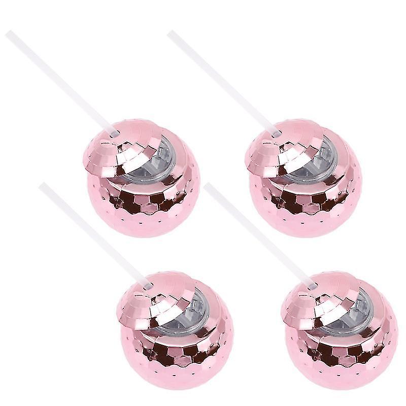 10.8X10.5cm Golden Tumblers 4 Pcs Flash Ball-shaped Wine Cups Bar Disco Ball Beverage Cups With Stra