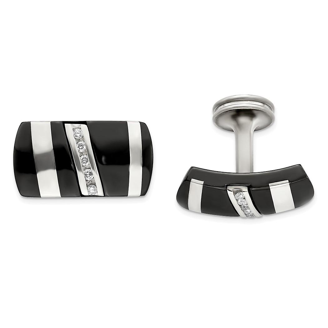 Black Titanium and 925 Sterling Silver Polished .19 Ctw Diamond Cufflinks Cuff Link for Men