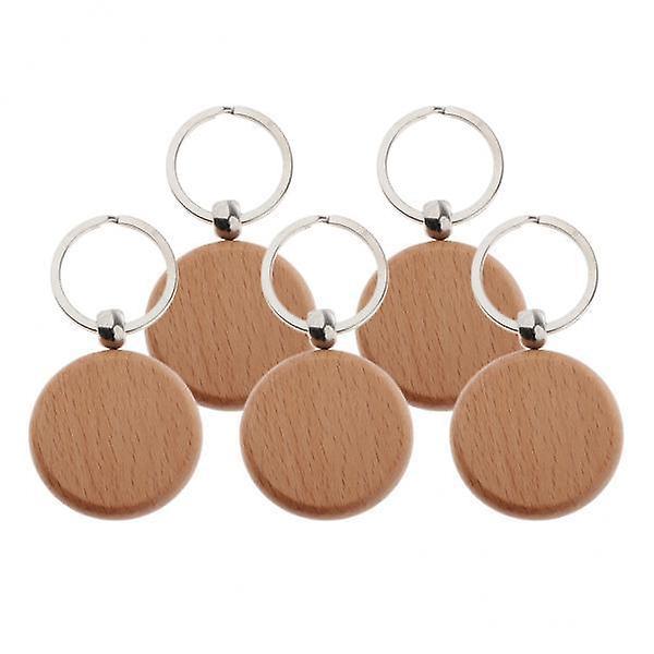 3x5Pcs Blank Round Rectangle Wooden Key Chain Rings Diy Key Tags Charms 4cm