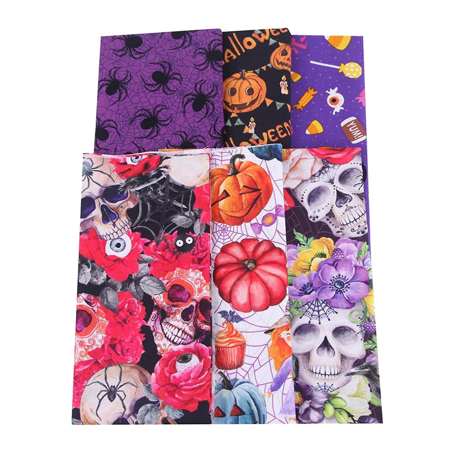 6PCS Halloween Fat Quarters Skull Cotton Fabric Patchwork Pumpkin Handmade