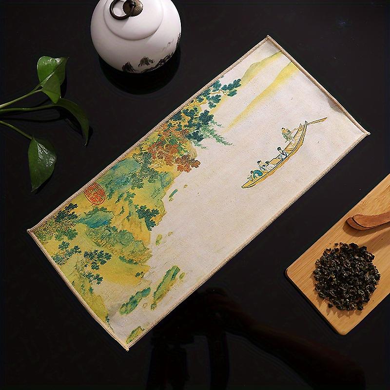 1pc Chinese Style Zen-inspired Velvet Tea Towel - Multi-functional High-grade Painted Tablecloth For A Stylish Tea Experience