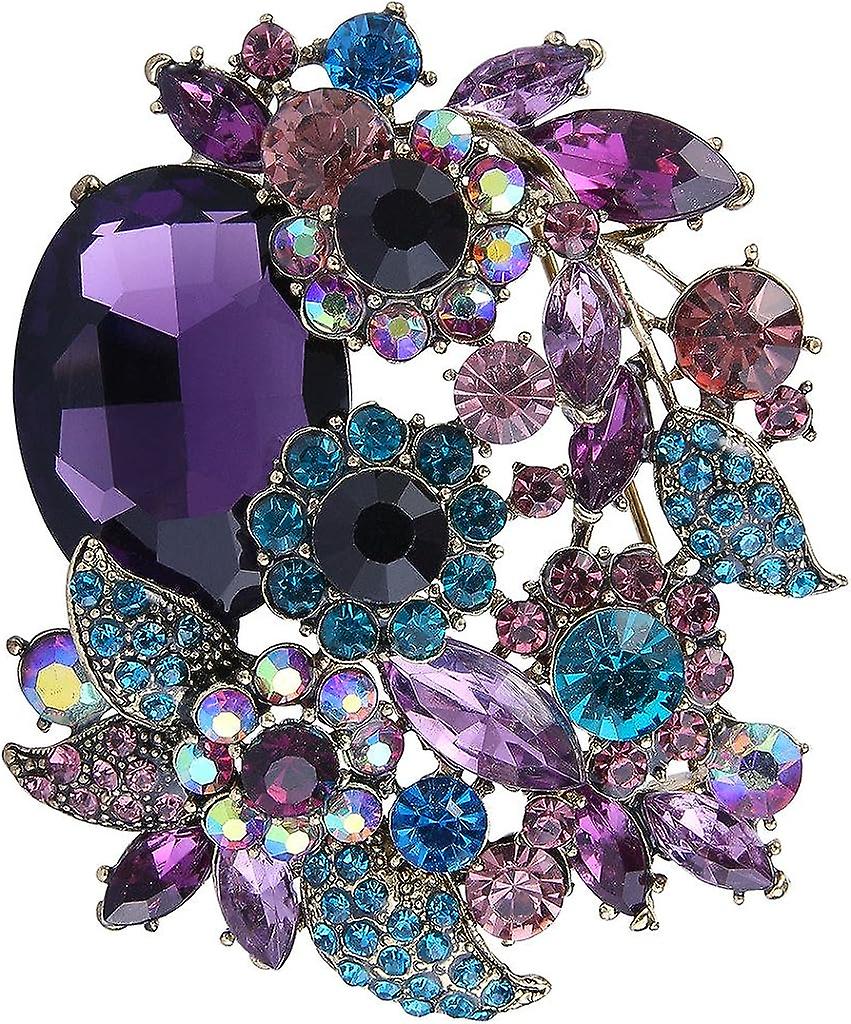 Rhinestone Crystal Party Flower Leaf Vine Brooch