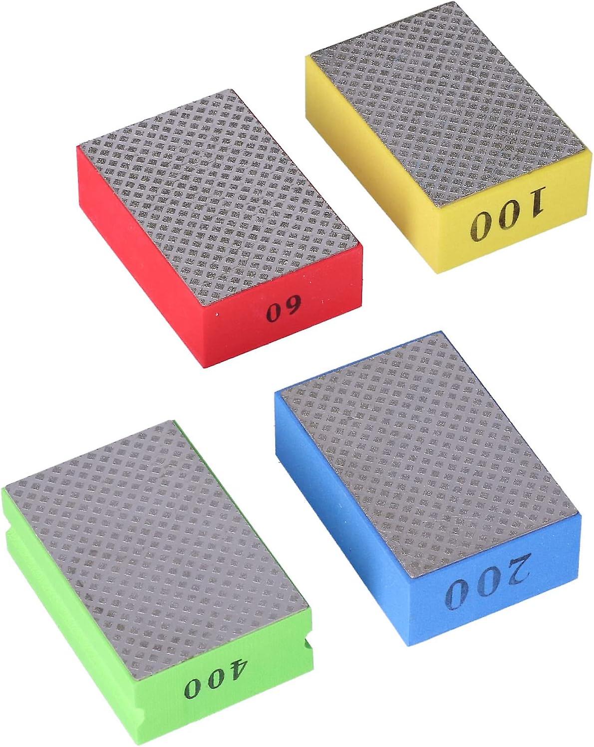 4 Pieces Diamond Hand Polishing Pads Sanding Blocks Diamond Hand Sanding Pads For Sanding, Grinding, Polishing And Sharp Edges 60# 100# 200# 400# Ephe