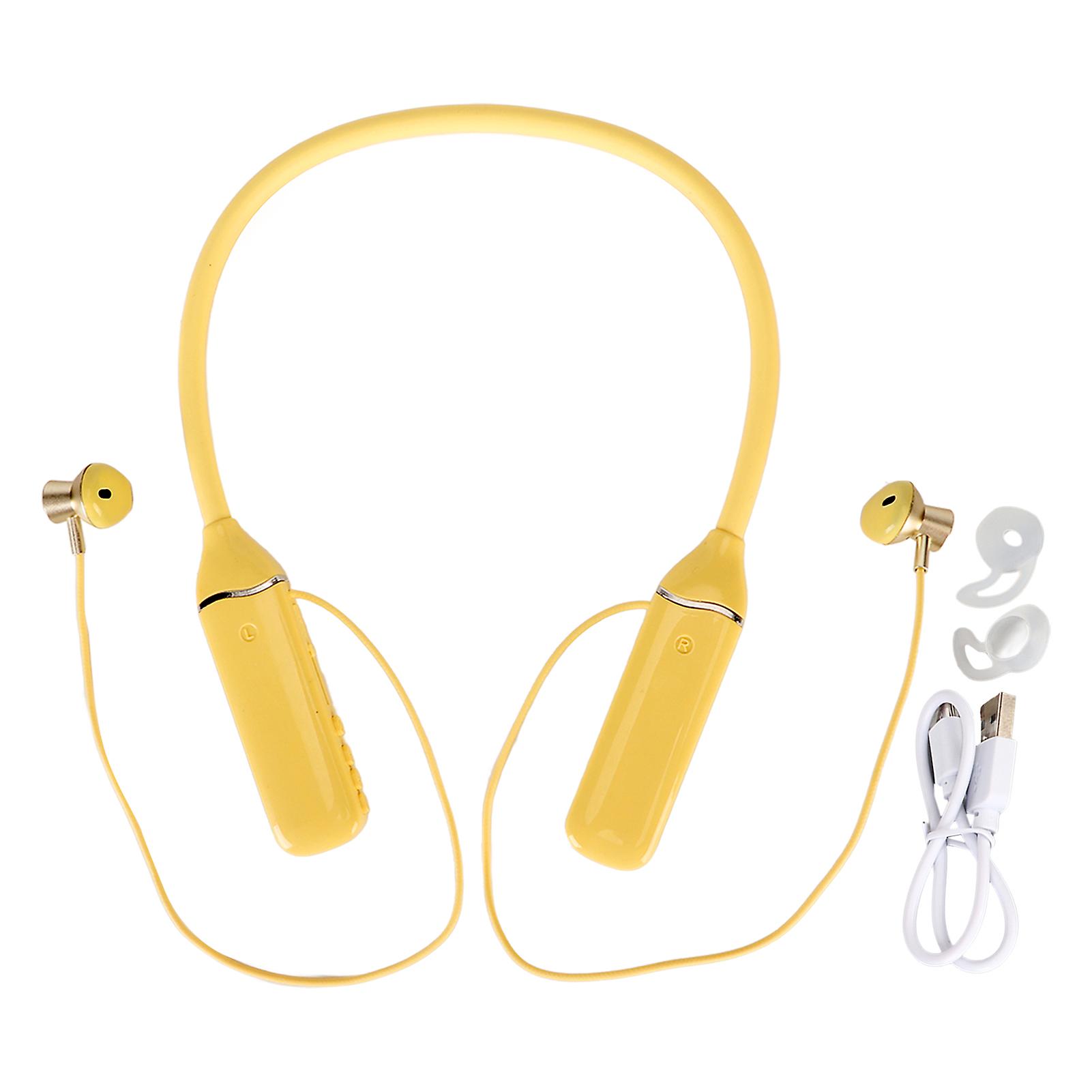 Bluetooth Neckband Headphones with LED Power Display and Memory Card Playback Magnetic Earbuds RGB Backlight Yellow