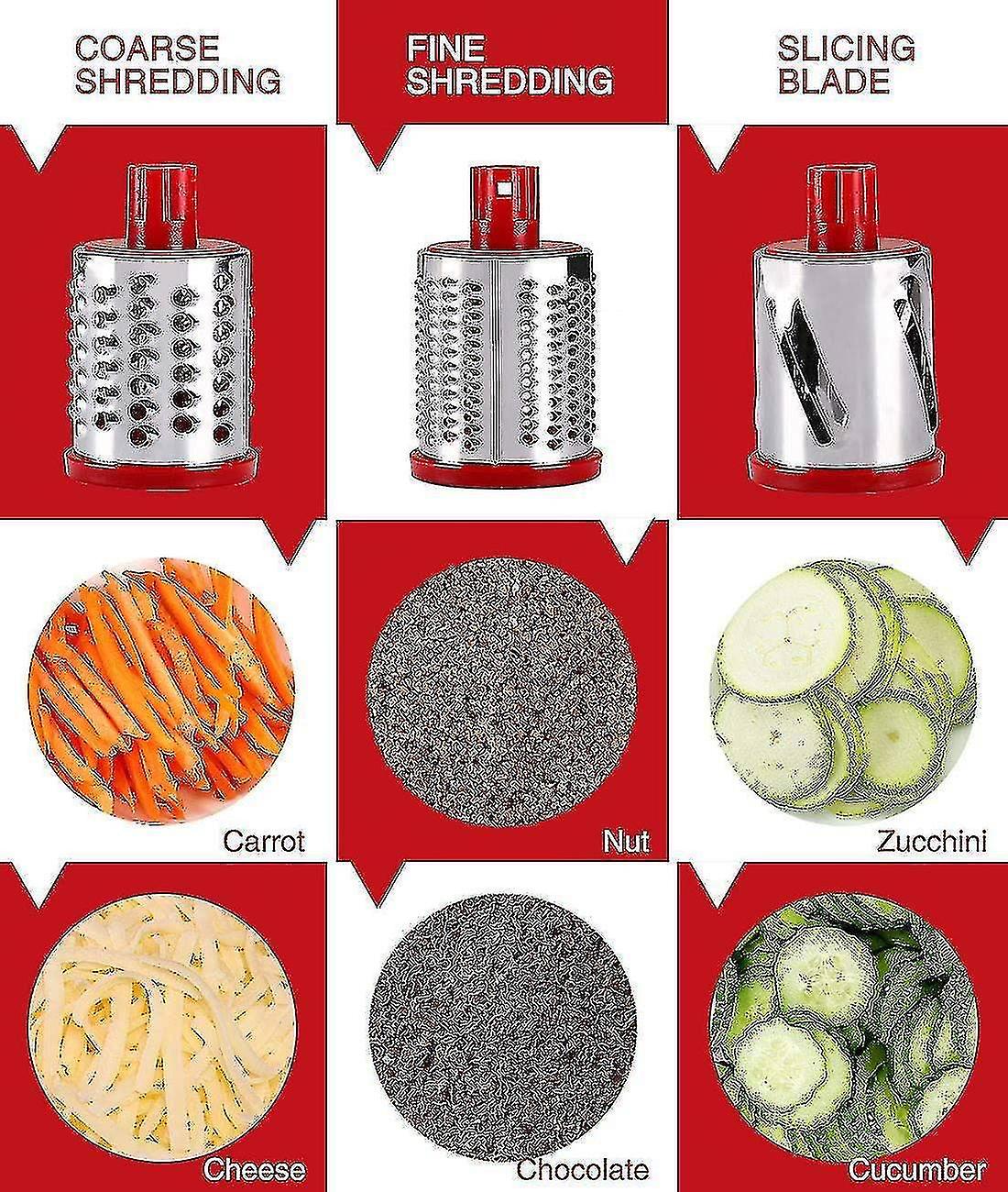 Manually Rotating Cheese Grater-round Vegetable Slicer With 3 Interchangeable Blades, Suitable For V