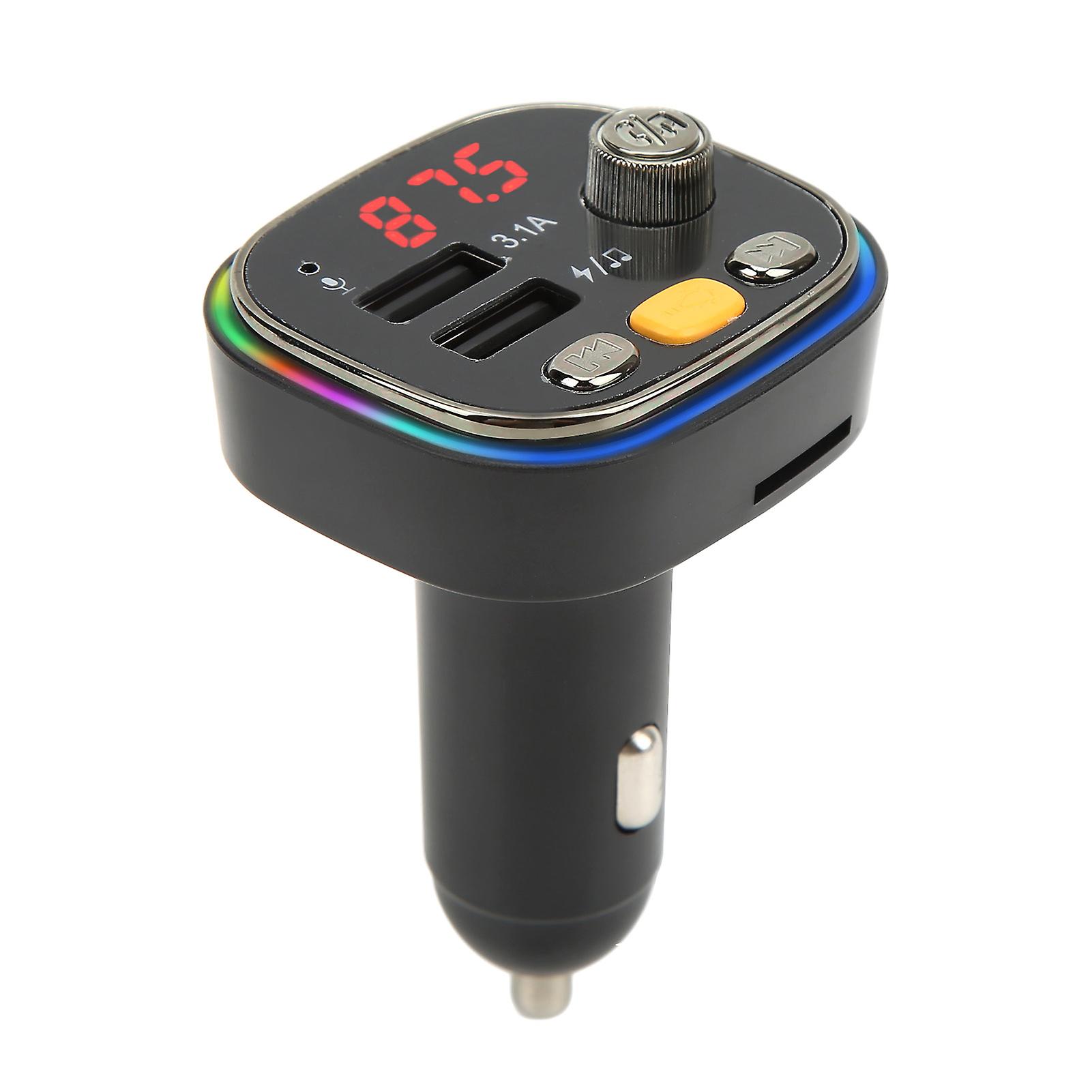 Bluetooth FM Transmitter Music Player Dual USB Fast Charger Hands Free Calling LED Color Backlit for Car