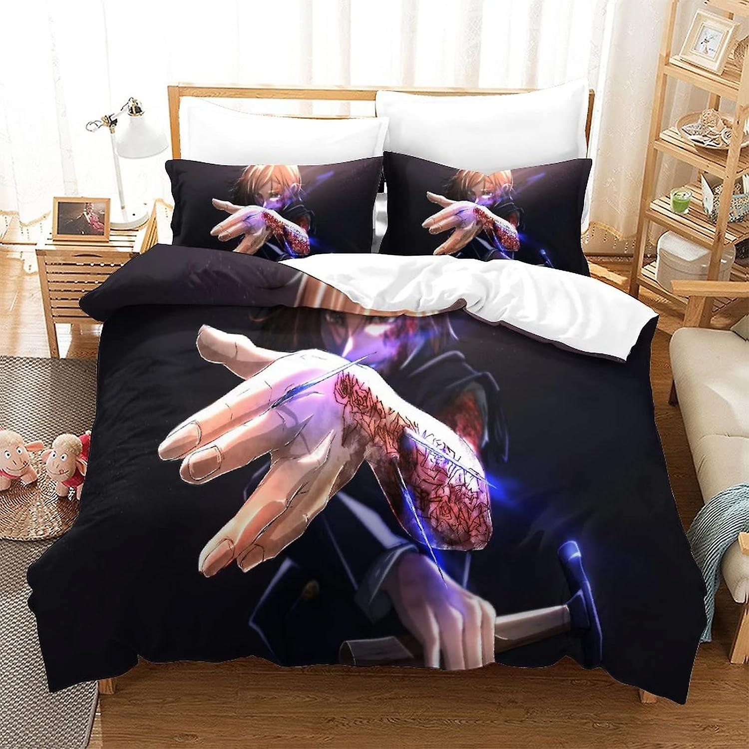 Jujutsu Kaisen påslakanset Lyxigt 3D-tryckt sängkläder Anime Gojo Satoru Quilt Cover för sängkläder, Ultra Soft Microfiber Set med örngott Täcke B