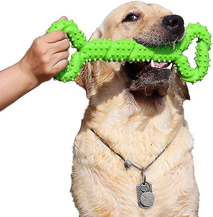 Set of 2 Green Dog Chew Toys Resistant Rubber Bone Dog Shaped Toy Puppy with Convex Design Solid Int