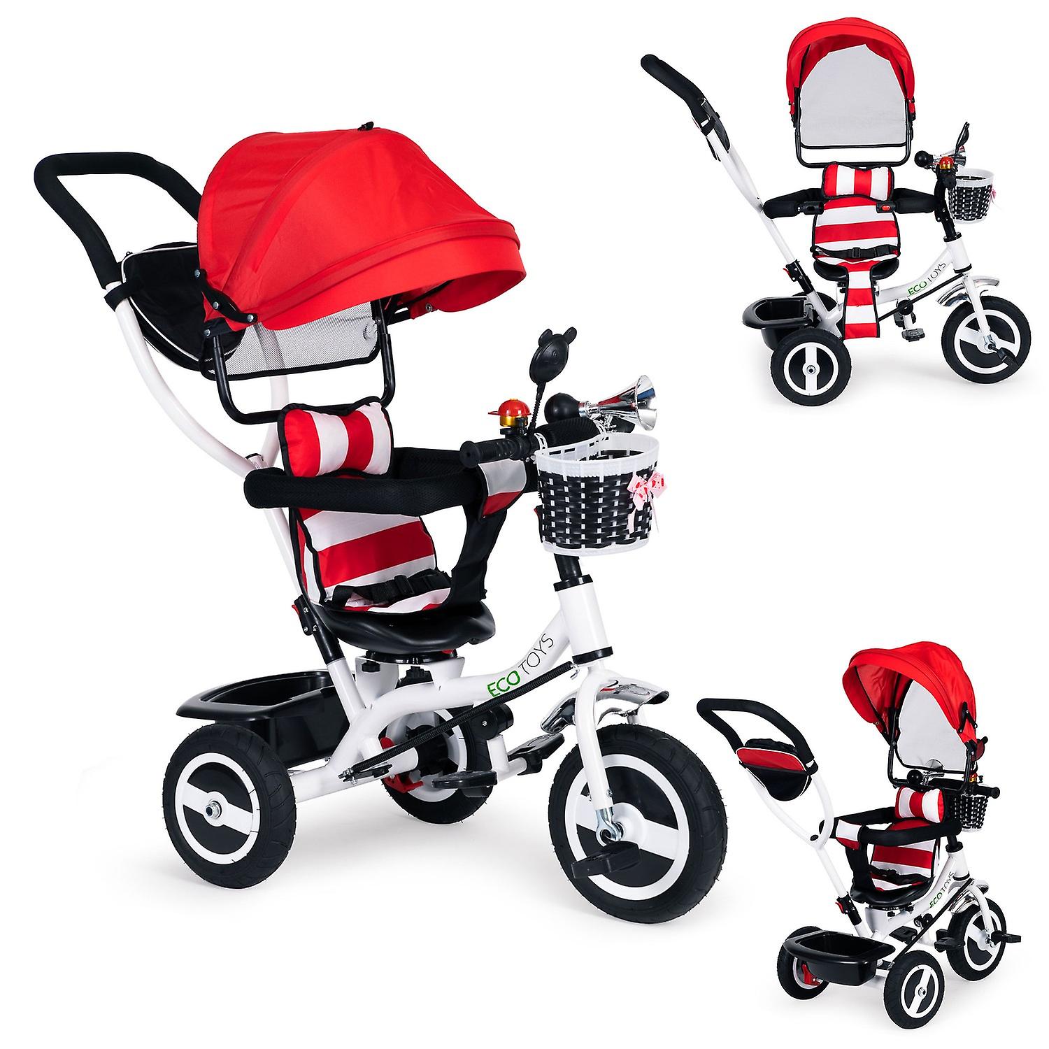 Tricycle Rotating Canopy Red Durable Rubber Wheels