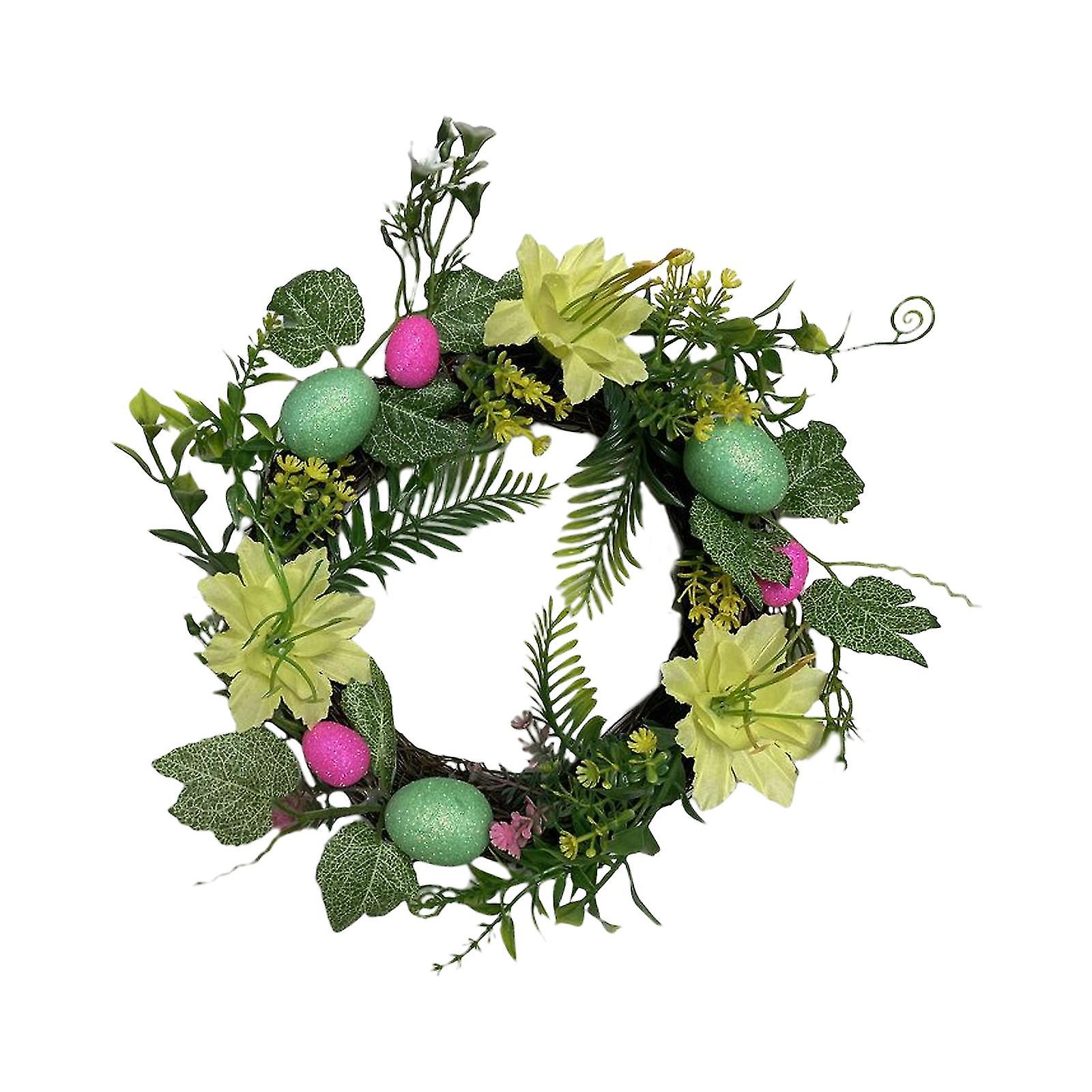 2023  Easter Artificial Wreath With Colored Egg And Mixed Twigs Spring Wreath