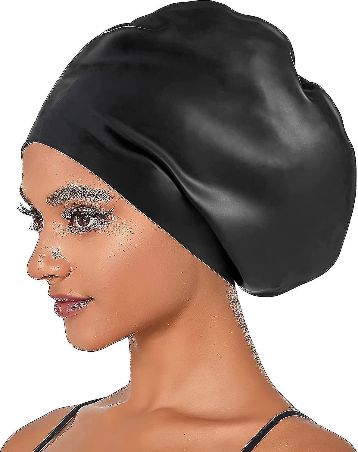 Bonnet de bain en silicone extra large pour cheveux longs, tresses et dreadlocks, bonnets de natation en silicone imperméables pour femmes hommes enfants (haoyi)-b-rx