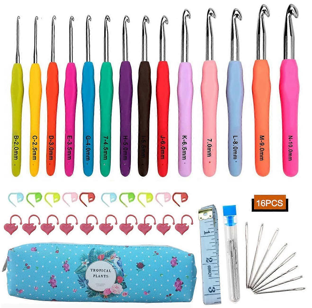 44-Piece Ergonomic Crochet Hook Set, Soft Rubber Handles, Ideal for Knitting Wool, Beginners, and Arthritis Hands