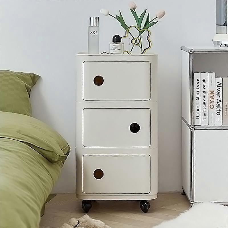 Storage Drawer Unit 3-Tier Square Plastic Rolling Storage Drawer Beige